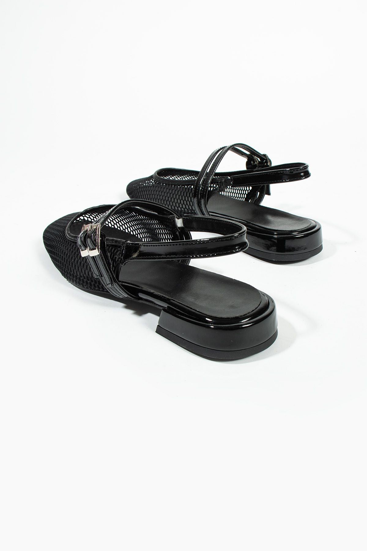 Cara Kadın Küt Burun Çift kemer Detay Kısa Topuklu - Babet