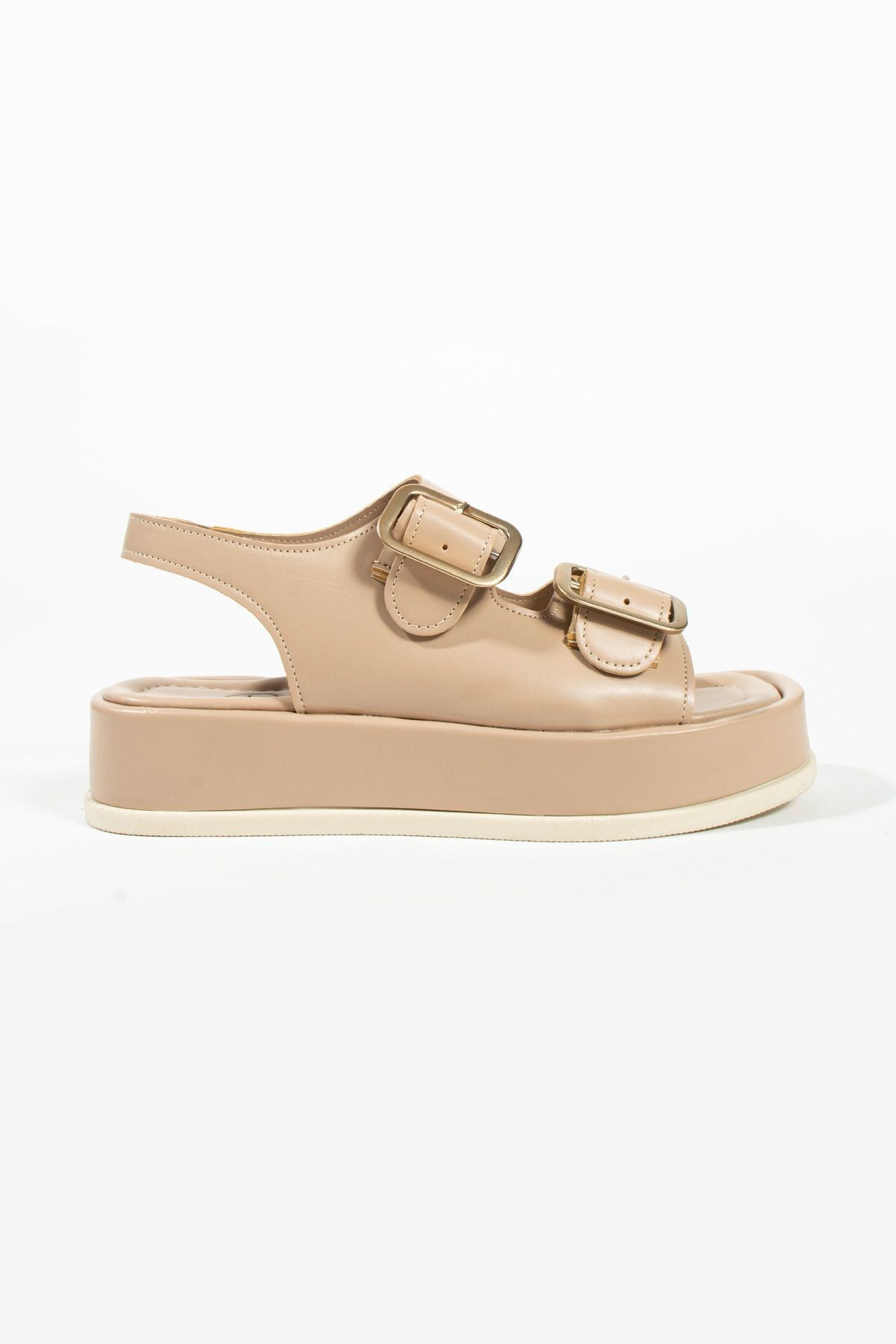 Dolgu Topuklu Çift Bantlı Tokalı Kadın Sandalet