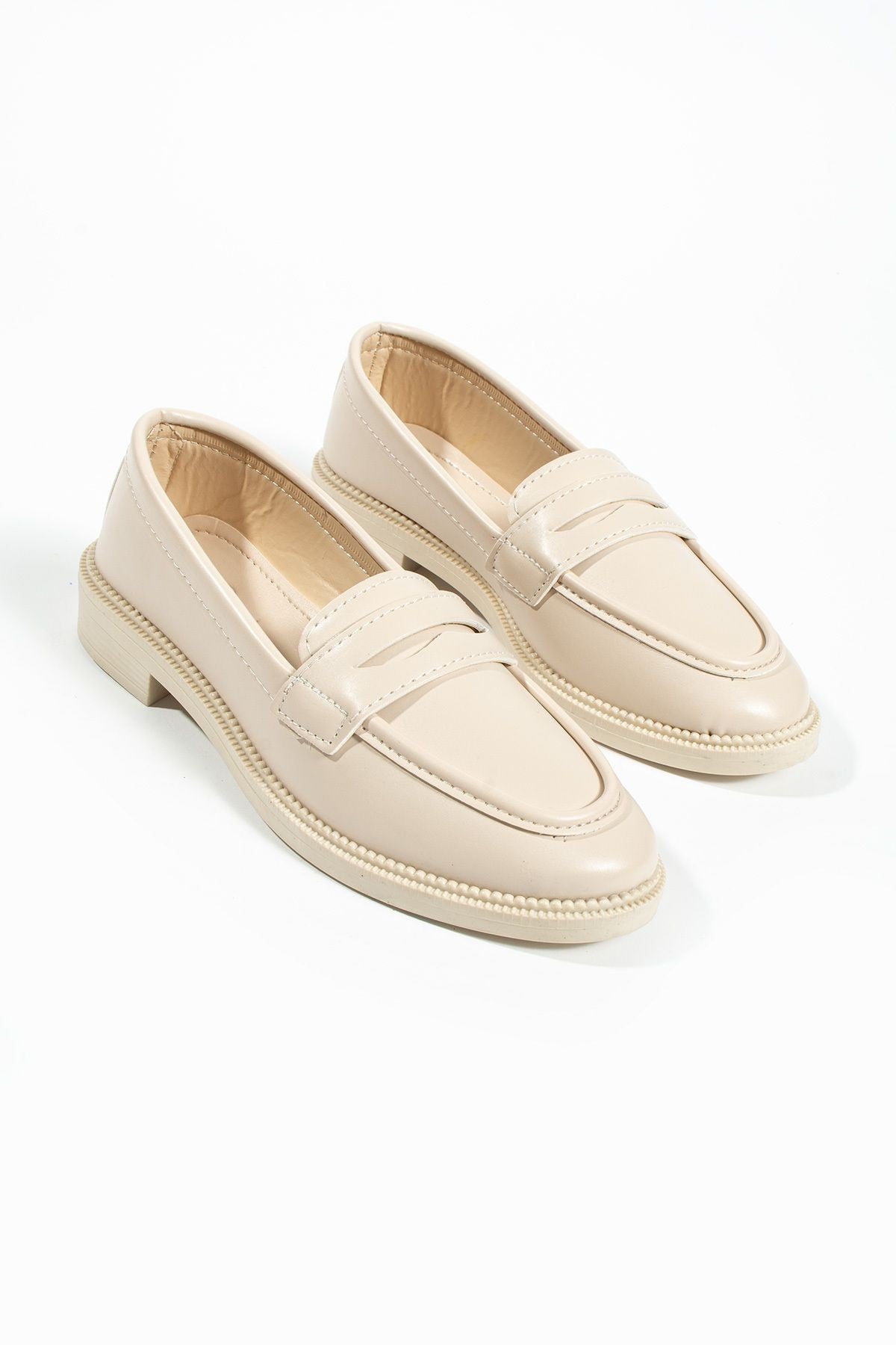 Kadın Loafer Günlük Klasik Casual Makosen Fonle Bej