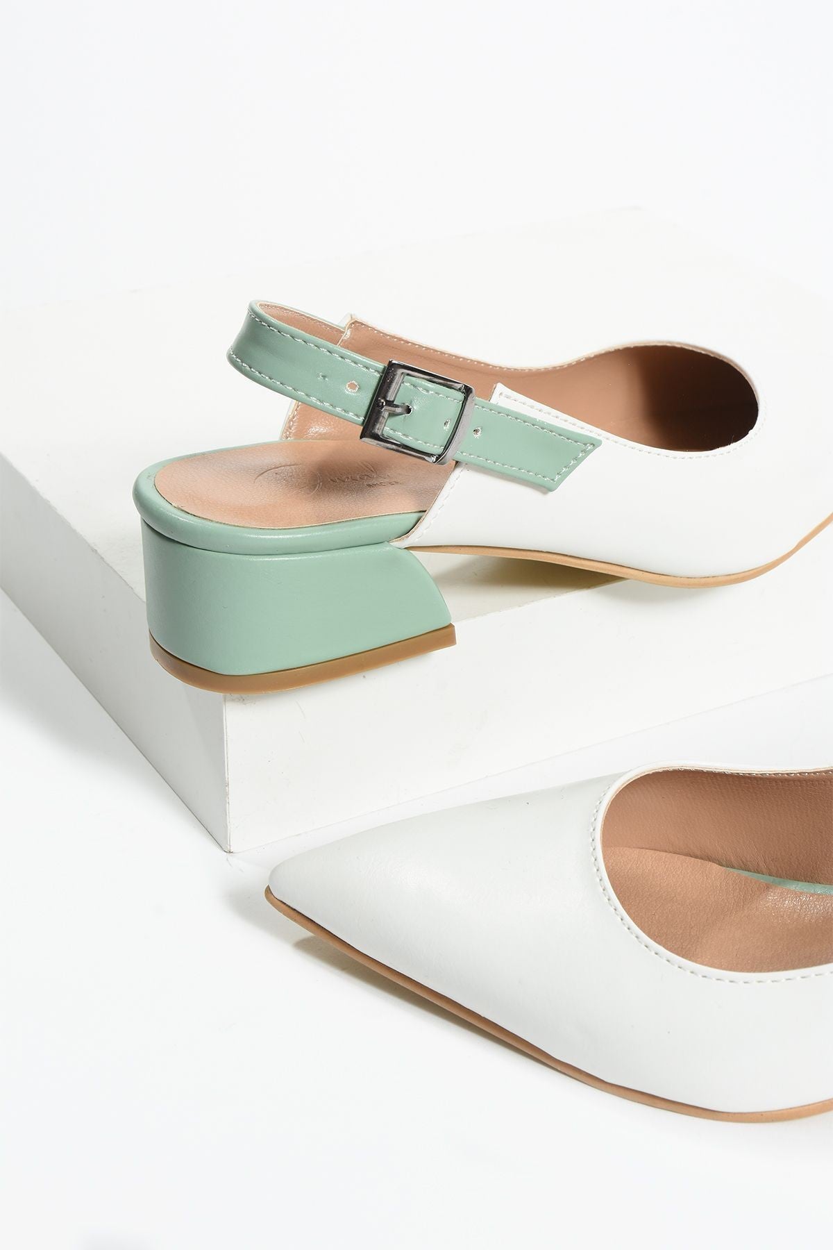 çift renk detay babet-özel tasarım topuklu ayakkabı isabella