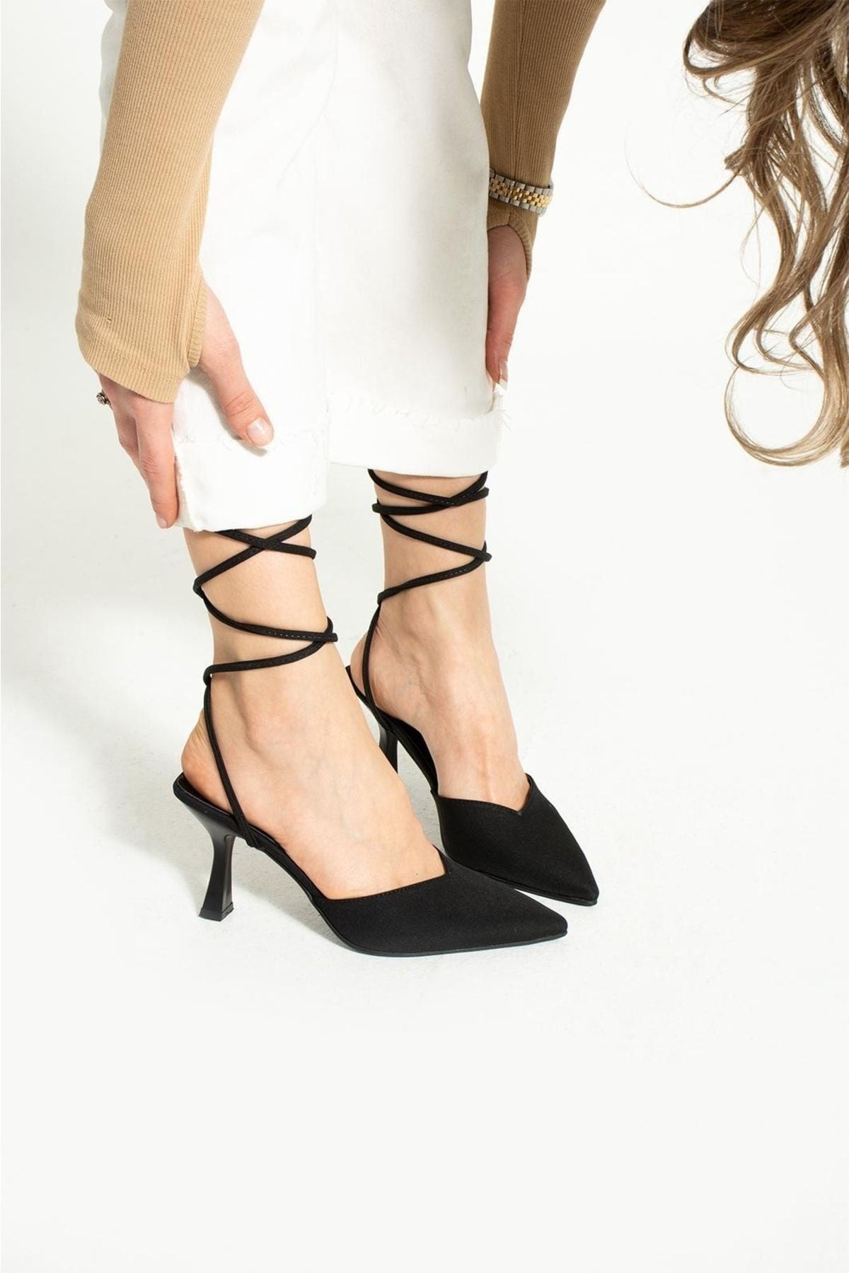 Fuşya Ipli Bilekten Bağlamalı Saten Kadın Topuklu Ayakkabı