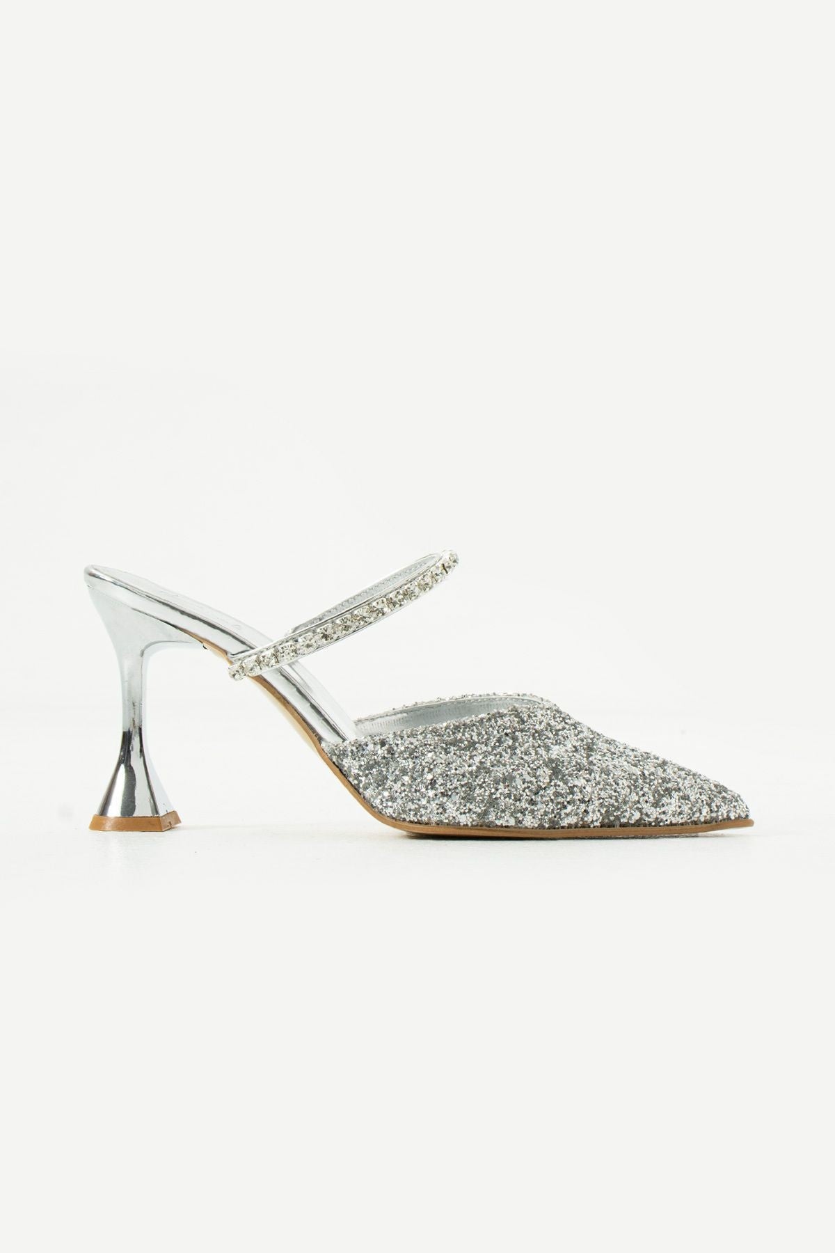 Casey Cam Kırıntıları Taş Detaylı Arkası Açık Topuklu Ayakkabı