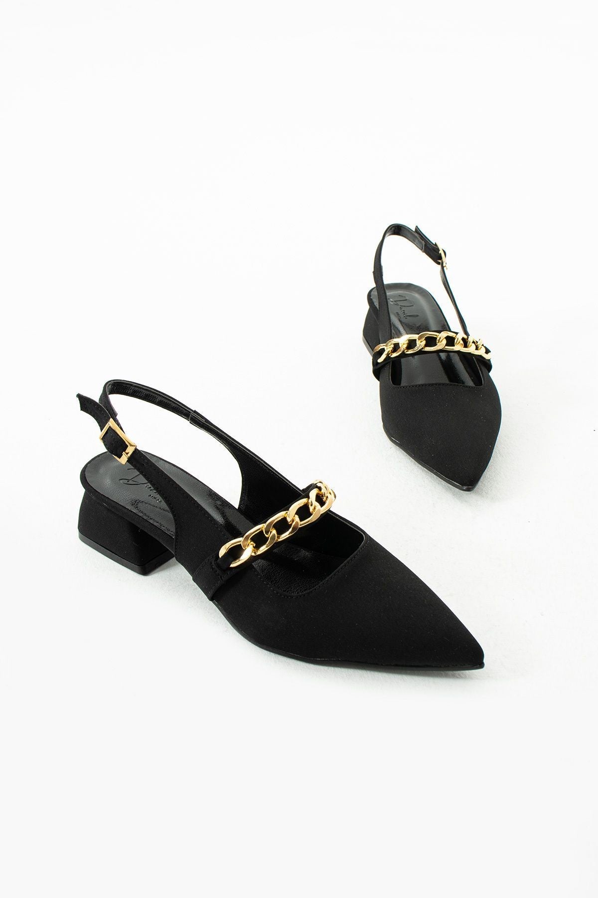 Violet Kısa Topuk Zincir Detaylı Klasik Topuklu Ayakkabı - Babet
