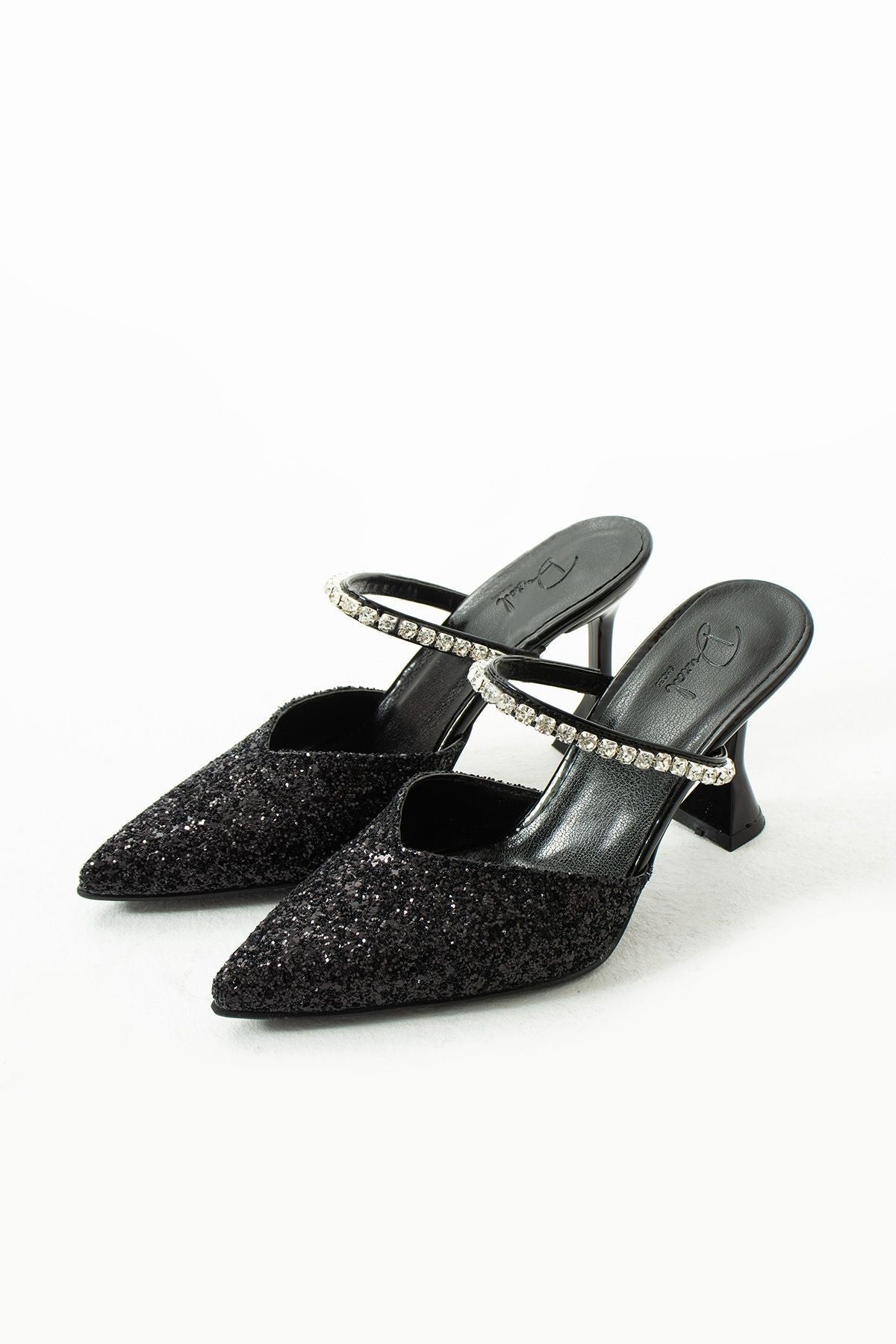 Casey Cam Kırıntıları Taş Detaylı Arkası Açık Topuklu Ayakkabı
