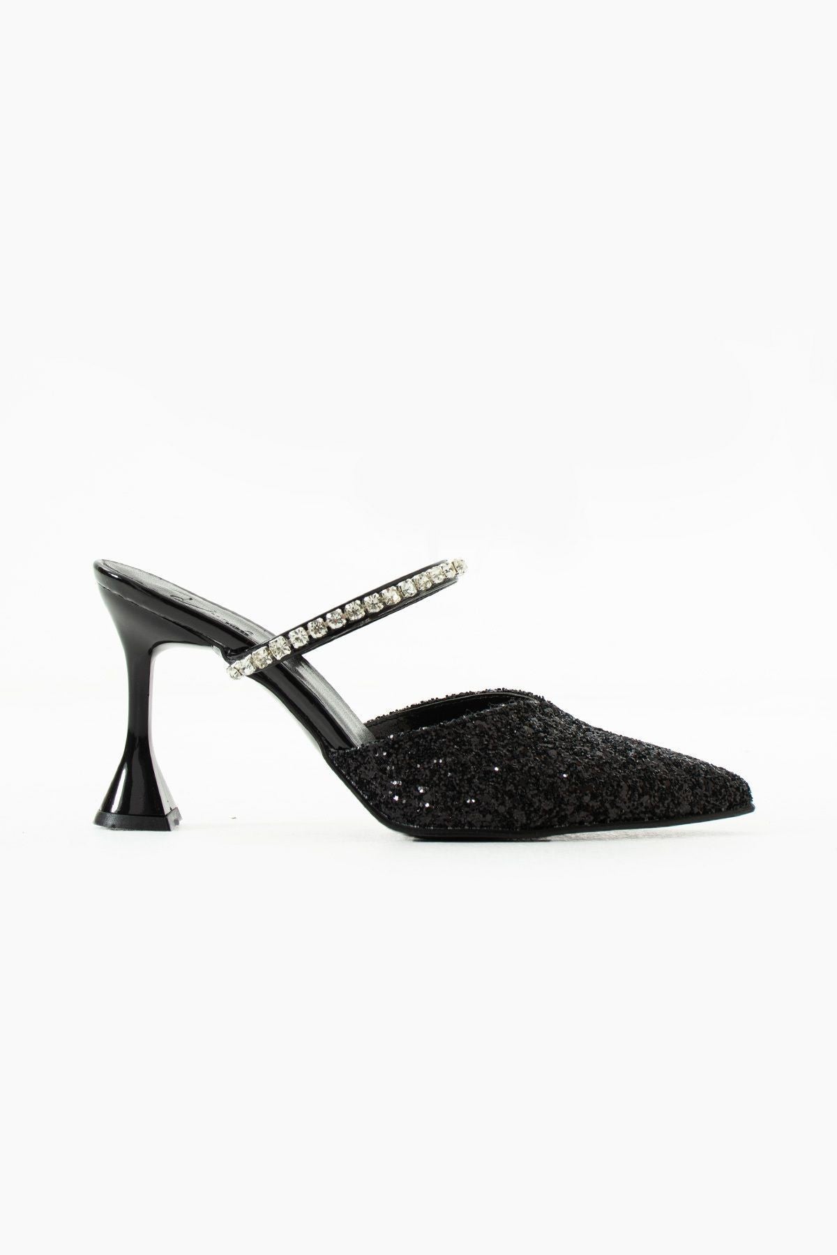 Casey Cam Kırıntıları Taş Detaylı Arkası Açık Topuklu Ayakkabı