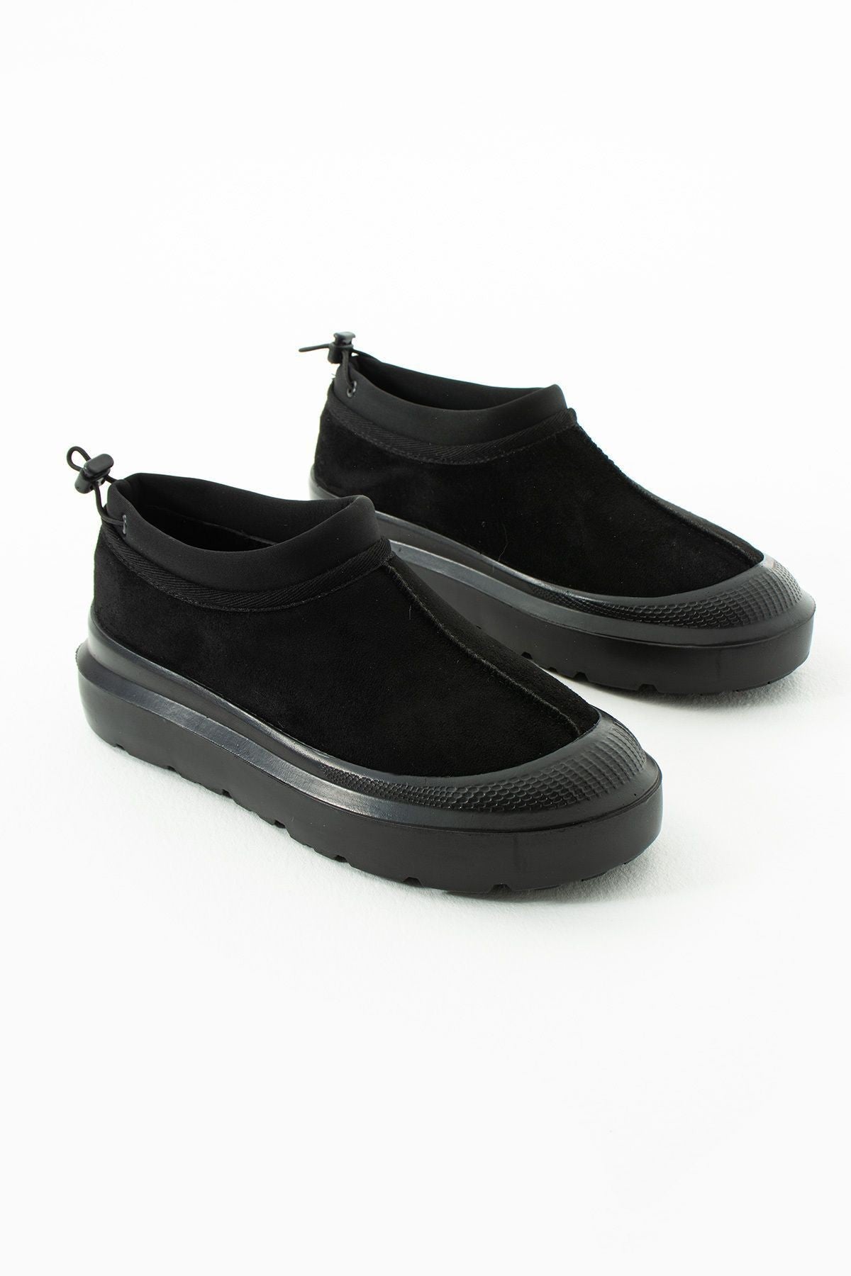 Paula Mini Siyah Süet Yarım Bot Içi Tüylü Düz Taban Kadın Ayakkabı