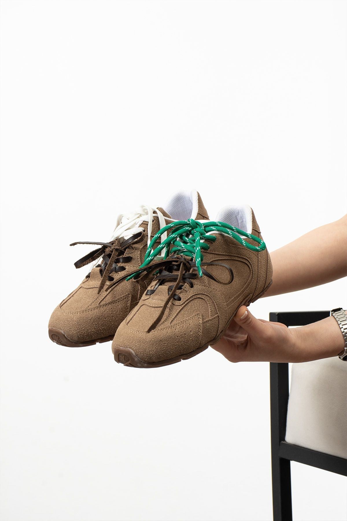 Brunella Süet Çift Renkli Bağcık Detaylı Düz Taban Kadın Spor Ayakkabı Sneaker