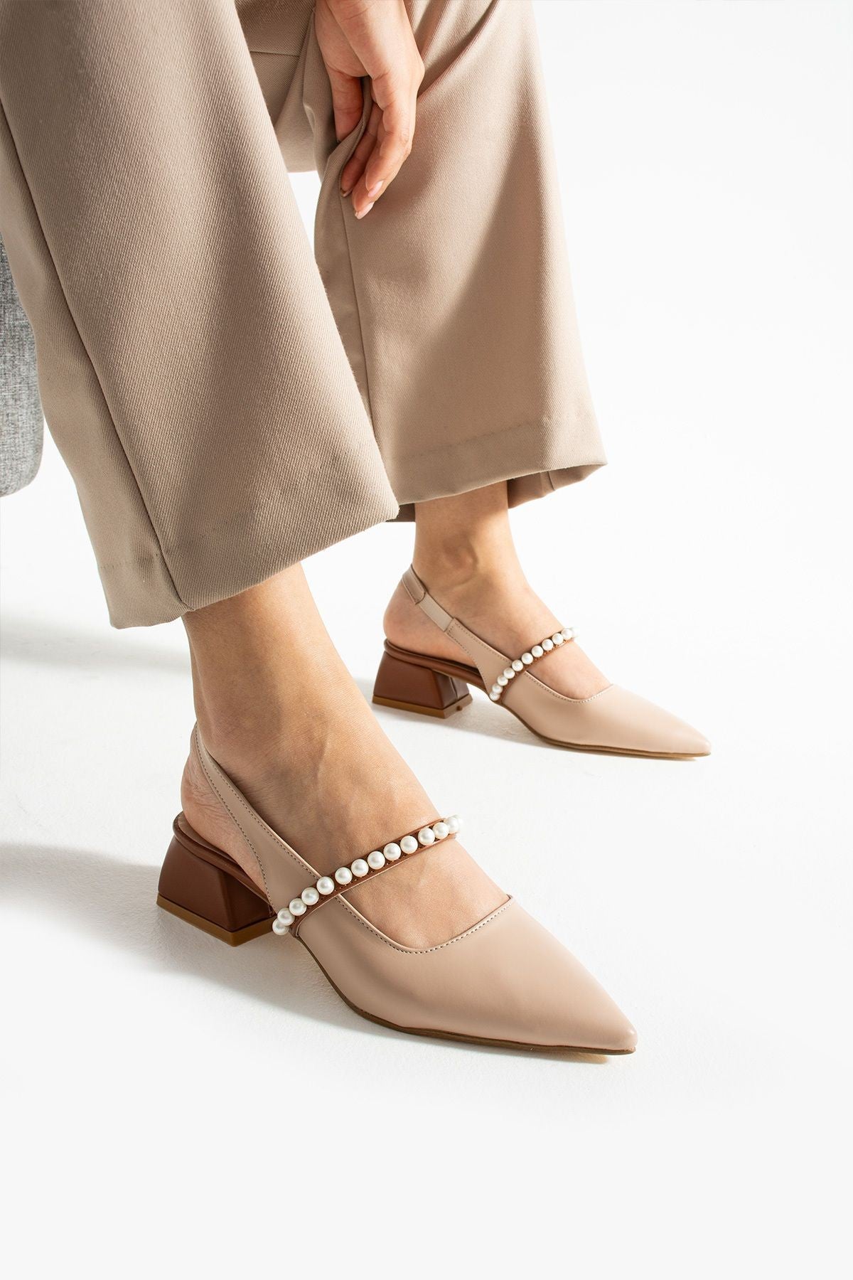 Lucia Kadın İnci Detaylı Şık Babet - Topuklu Ayakkabı