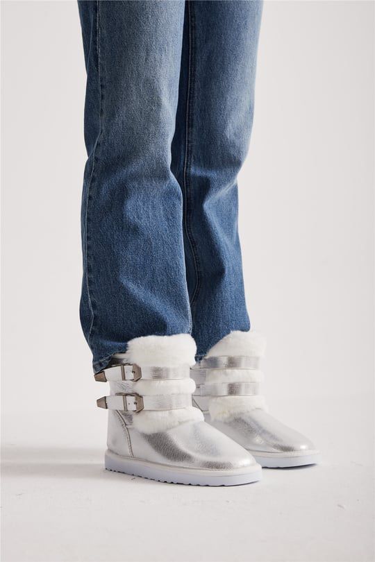 Kadın Çift Tokalı Kürklü Kısa Bot